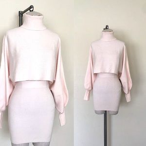 Two-Piece Sweater & Skirt Set Cropped Turtleneck and Mini Skirt - Small